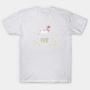 Fifth birthday. Five. Unicorn Birthday invitation. Party invitation greeting card T-Shirt